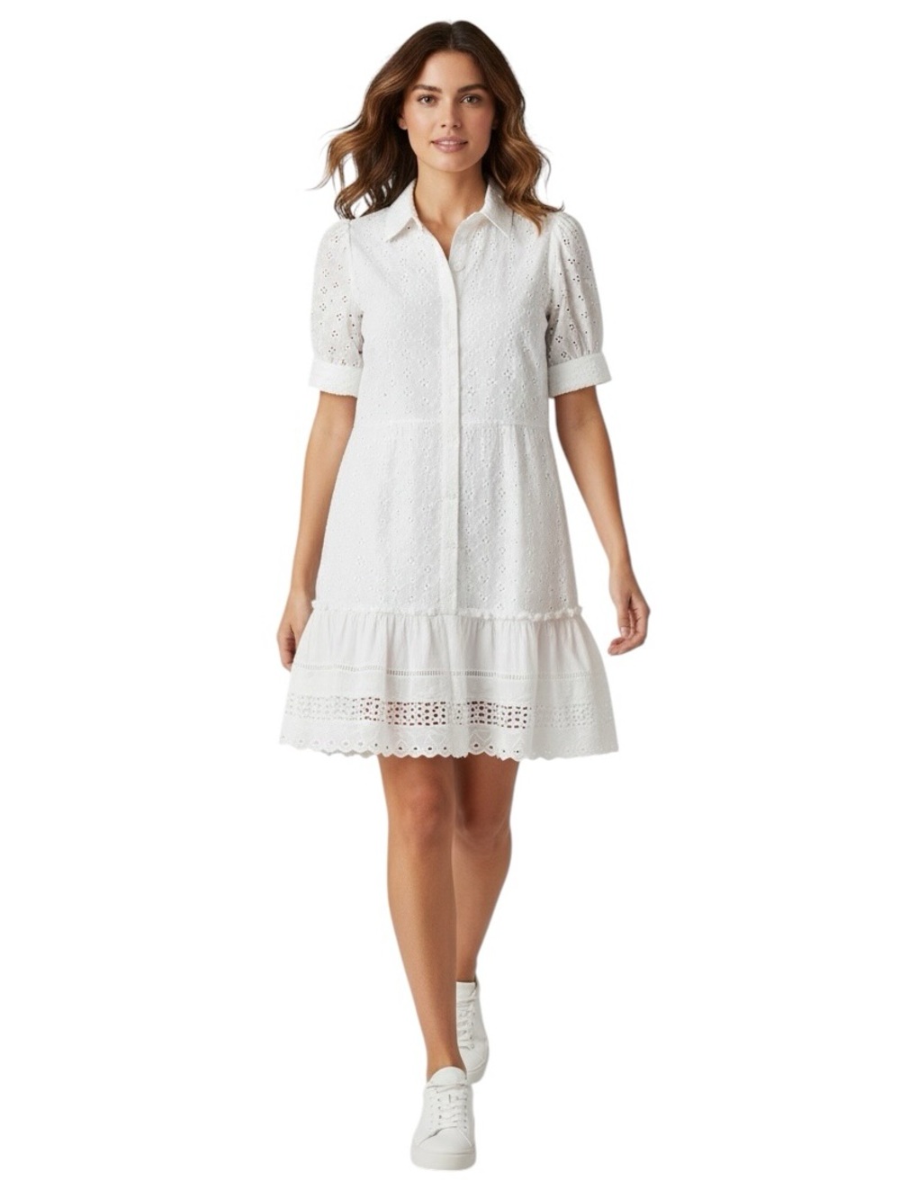 NWT Taylor Eyelet White Lace Shirt Dress. Embroidered Sz. 8